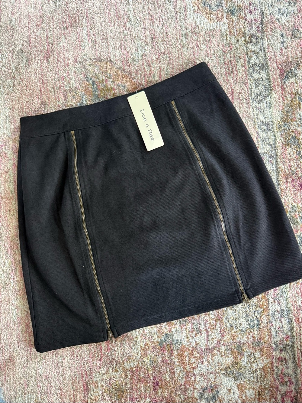 Doe & Rae Black Mini Skirt with Dual Front Zippers